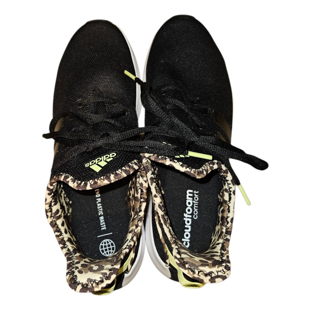 Adidas Cloudfoam Black Sneakers with Leopard Print Womens Size 8 - Picture 4 of 7